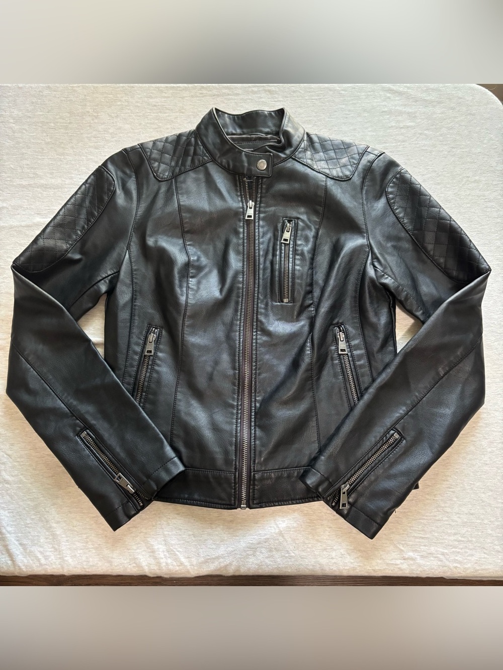 Levi Strauss Black Faux Leather Quilted Moto Biker Jacket Women’s S